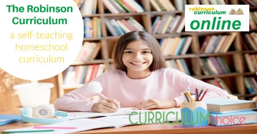 The Robinson Curriculum is a self-teaching homeschool curriculum for all grades. It includes math, writing, vocabulary and reading.