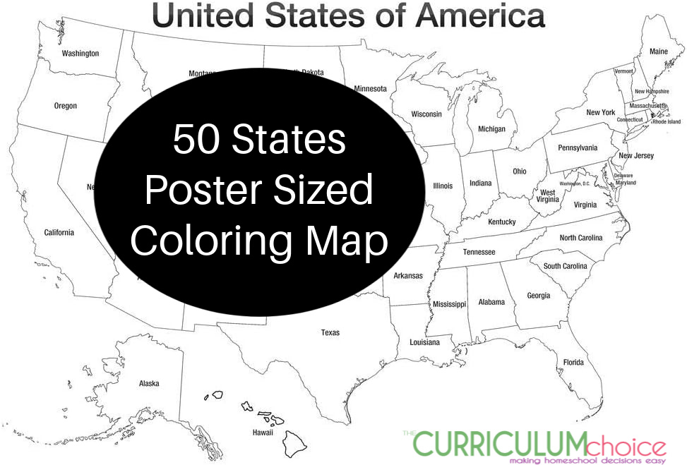 50 States Poster Sized Coloring Map