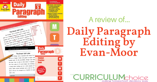 Daily Paragraph Editing by Evan-Moor is an elementary level homeschool series that teaches grammar and usage through paragraph editing.