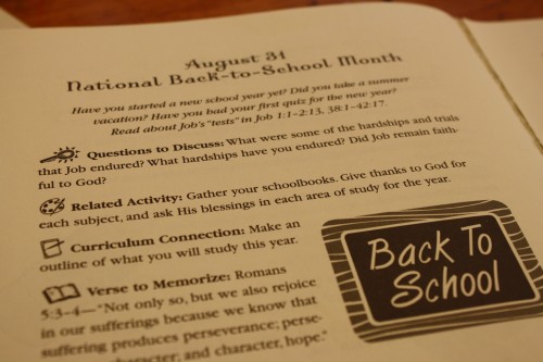 It’s easy. It’s done for you. Those two criteria really appeal to me as a homeschool mother. Julie Lavender has done all the work. Pull out her 365 Days of Celebration and Praise to start the day. It’s appropriate for all ages. A full year of family devotionals.