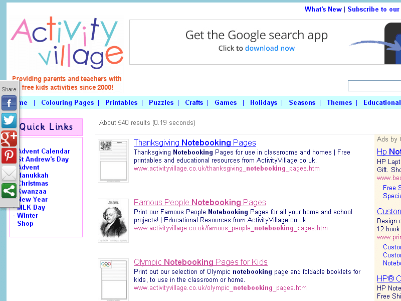 Activity Village: A Valuable Source for FREE Notebooking Pages