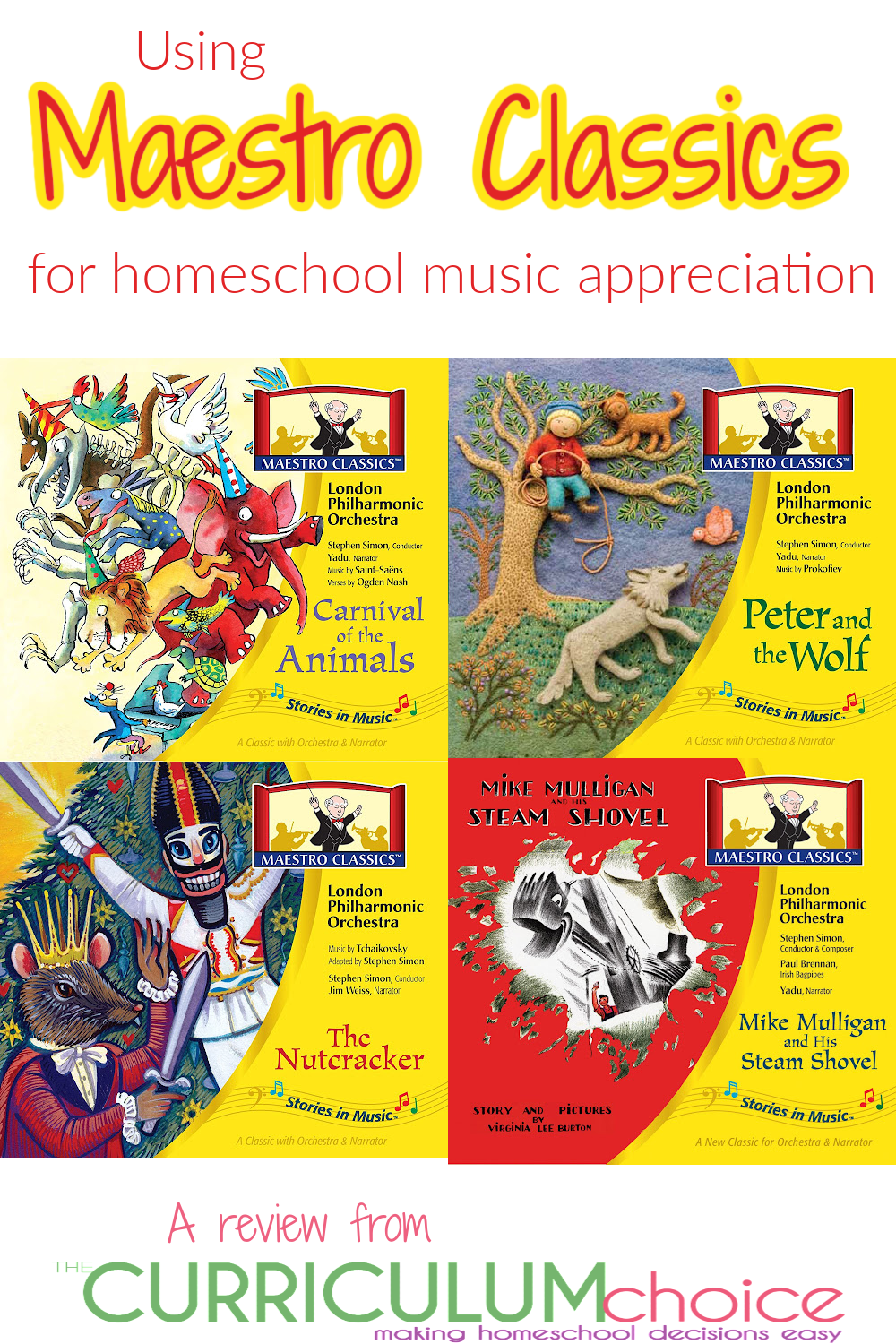 Maestro Classics Stories in Music are stories set to classical music. With performances by one of the world's leading orchestras, plus historical and musical educational tracks, guide parents and children effortlessly into the world of classical music. A review from The Curriculum Choice