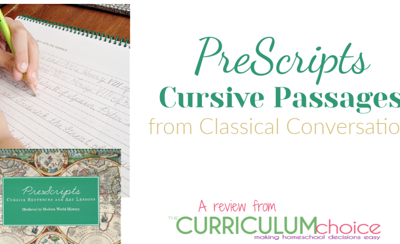 Prescripts from Classical Conversations offer a meaningful way to practice cursive handwriting by incorporating history and art concepts into the lessons.