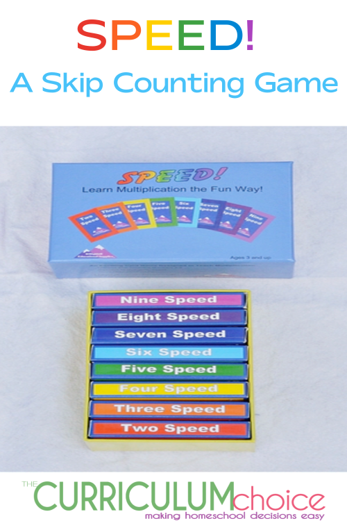SPEED! A Skip Counting Game teaches kids to skip-count which leads directly into multiplication. The game is good for kids ages 4-12 and perfect for kids 7-10.