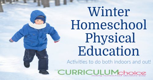 Winter homeschool physical education can include both indoor and outdoor activities. Yes! You can do outdoor PE in the winter! Everything from ice skating and snow shoeing outside, to dance parties, and exercise videos inside!