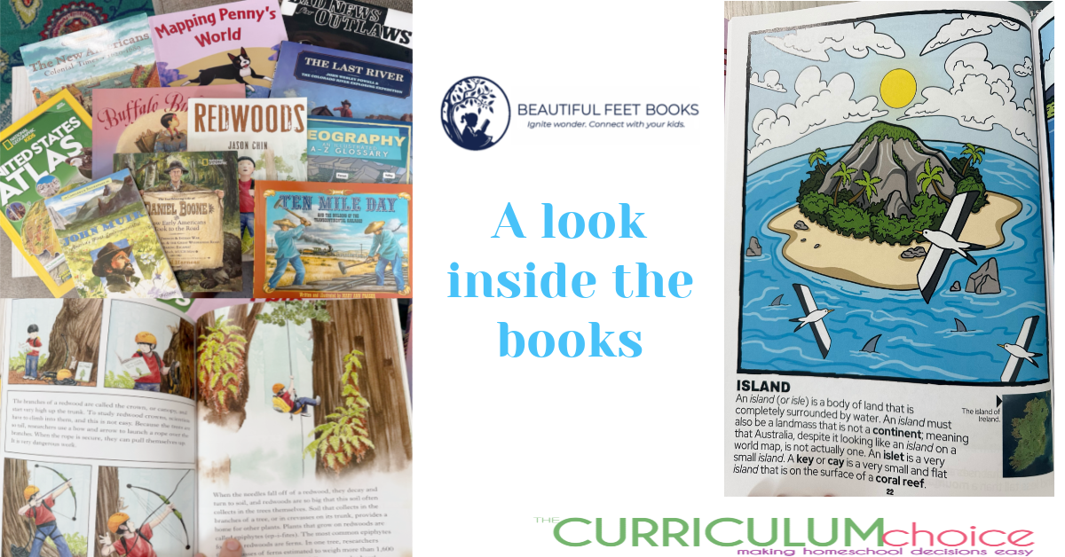 Homeschool History with U.S. Geography Through Literature for grades 4-6 is a complete literature based geography curriculum from Beautiful Feet Books. It includes a Teacher Guide that is flexible and easy to use. Along with a large United States map and tons of books !