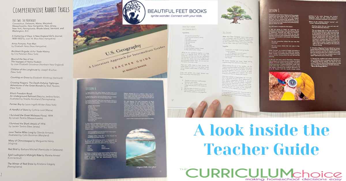 Homeschool History with U.S. Geography Through Literature for grades 4-6 is a complete literature based geography curriculum from Beautiful Feet Books. It includes a Teacher Guide that is flexible and easy to use. Along with a large United States map and tons of books !