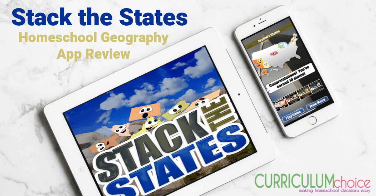 The Stack the States Homeschool Geography App is a fun way to learn all about the 50 States, their shapes, flags, capitals and more!