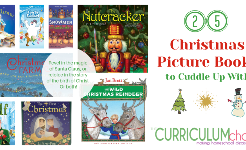 25 Christmas Picture Books to Cuddle Up With includes selections for celebrating the birth of Christ, as well as the wonder of Santa Claus, snowmen, and more.