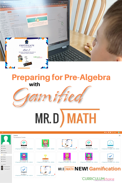 Preparing for Pre-Algebra with Mr. D Math is an online self-paced math course for kids in grades 4-6 focuses on building a strong foundation for Pre-Algebra. Now Mr. D Math courses have a GAMIFIED option with badges, levels, certificates and more!