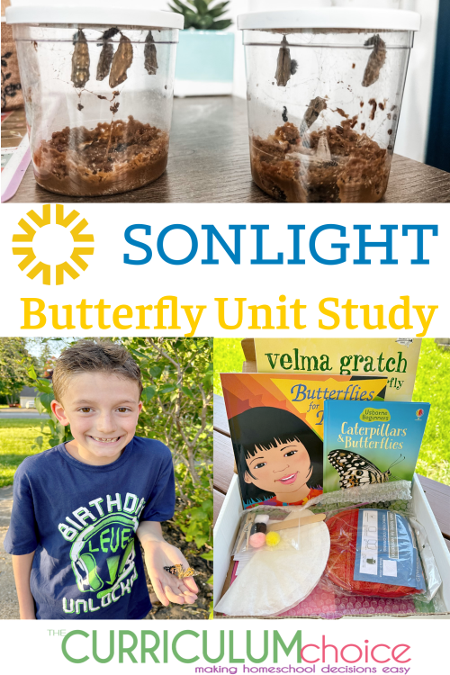 Sonlight Butterfly Unit Study is a 4 week unit study that includes Lesson plans, hands-on projects, worksheets, and more! Your child will even raise caterpillars into butterflies!
