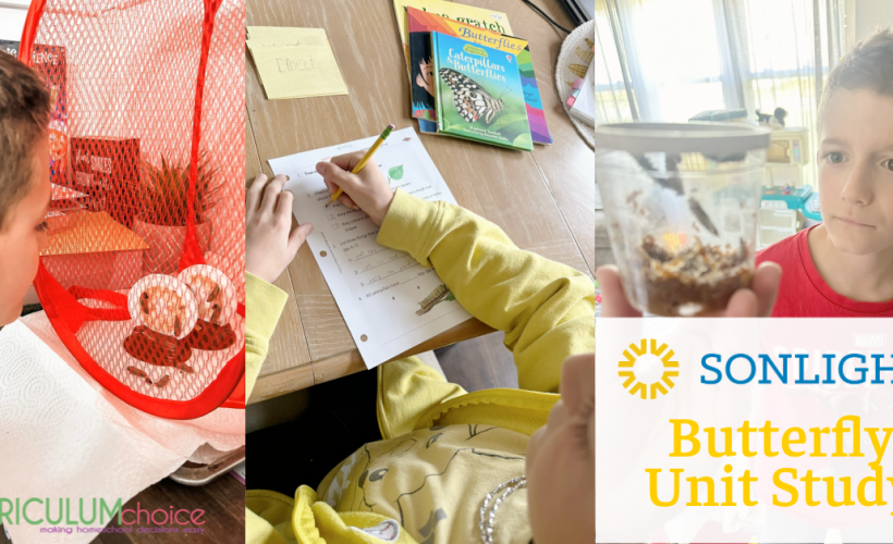 Sonlight Butterfly Unit Study is a 4 week unit study that includes Lesson plans, hands-on projects, worksheets, and more! Your child will even raise caterpillars into butterflies!